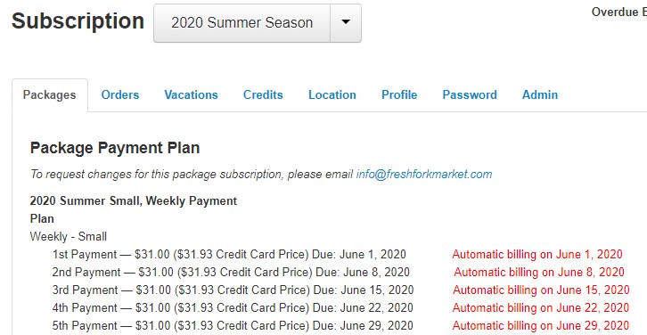 summer weekly payments with tab
